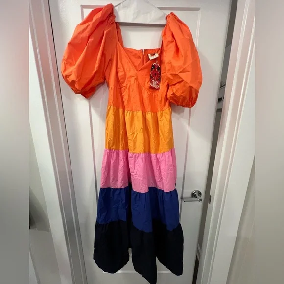anthro orange dress Anthro Maeve Color Block Rayon Blend Sleeveless